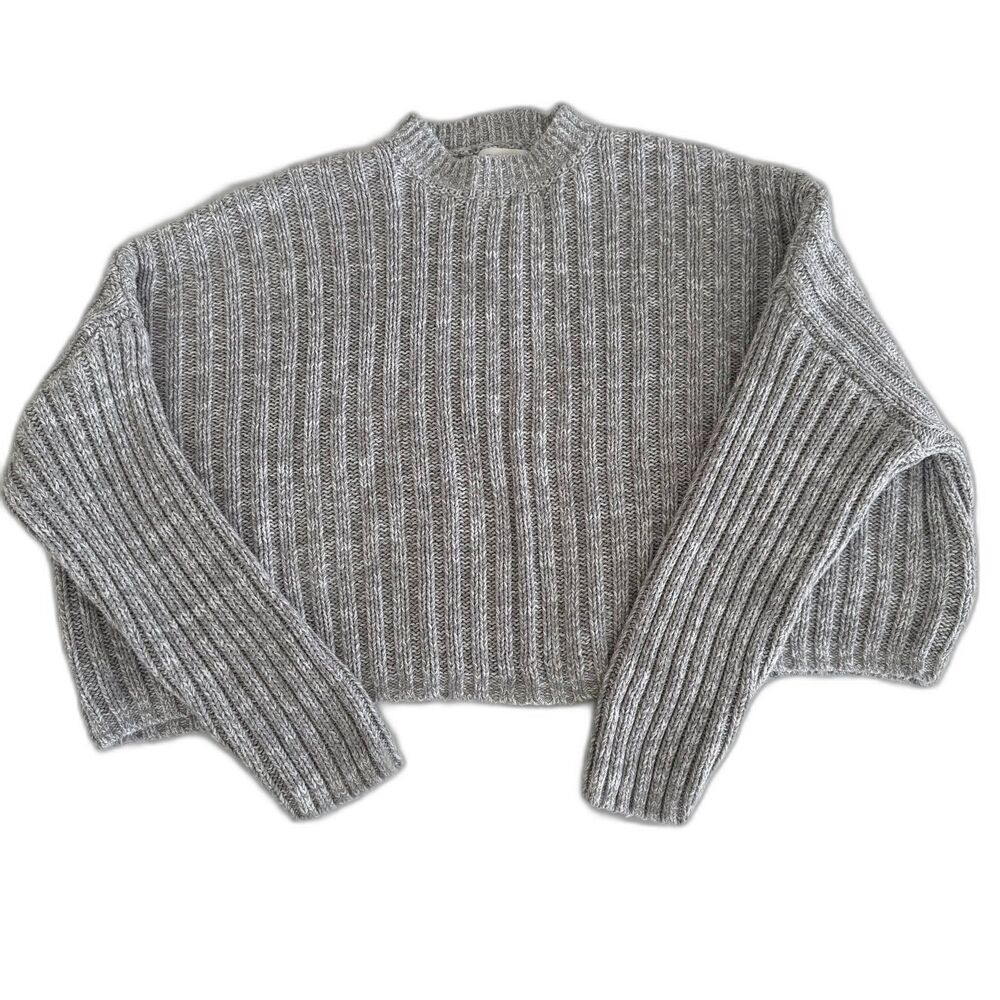 Jessica Simpson Women's M Gray Ribbed Mock Neck Crop Sweater
